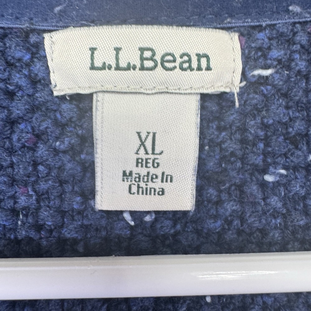LL Bean Cable Knit Sweater Women's XL Speckled Blue Cotton Blend 290395 Crewneck - Picture 8 of 15
